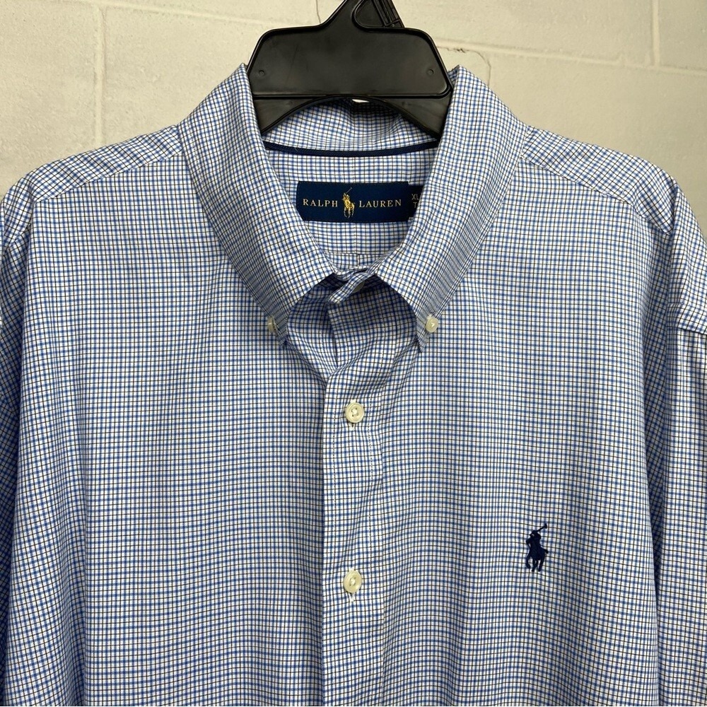 Ralph Lauren Men's Cotton Button Down Long Sleeve Shirt XLARGE Blue Plaid